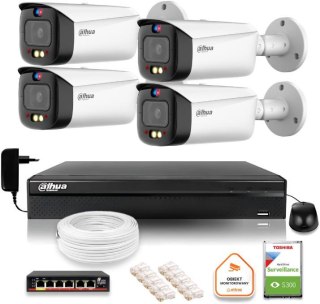 Zestaw monitoringu IP Dahua TIOC 5mpx 2K 4 kamery IPC-HFW3849T1-AS-PV-0280B-S5 rejestrator z dyskiem do pracy ciągłej