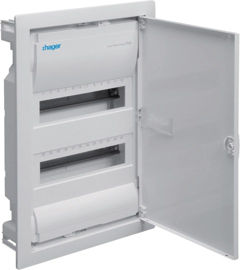 Rozdzielnica podtynkowa z drzwiami metalowymi, 2 rzędy, 24 moduły, IP30, QC, HAGER Volta VU24AT