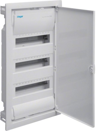 Rozdzielnica podtynkowa z drzwiami metalowymi, 3 rzędy, 36 modułów, IP30, QC, HAGER Volta VU36AT