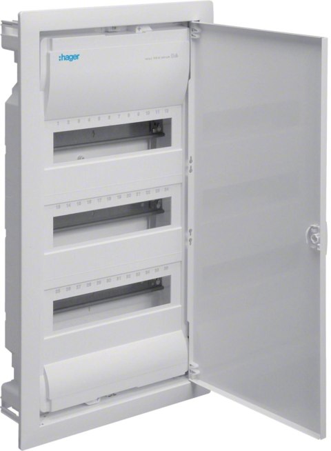 Rozdzielnica podtynkowa z drzwiami metalowymi, 3 rzędy, 36 modułów, IP30, QC, HAGER Volta VU36AT