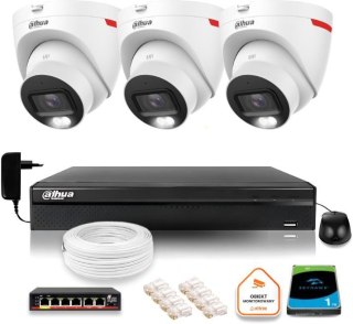 Zestaw monitoringu IP DAHUA 3 kamery zewnętrzne WizColor 2K 30m