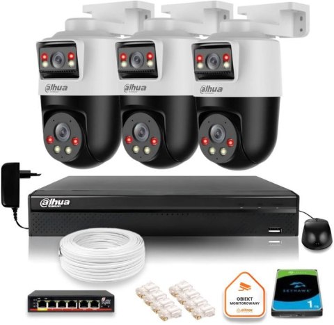 Zestaw monitoringu IP Dahua 3 kamery obrotowe 2MP+2MP z dyskiem 1TB